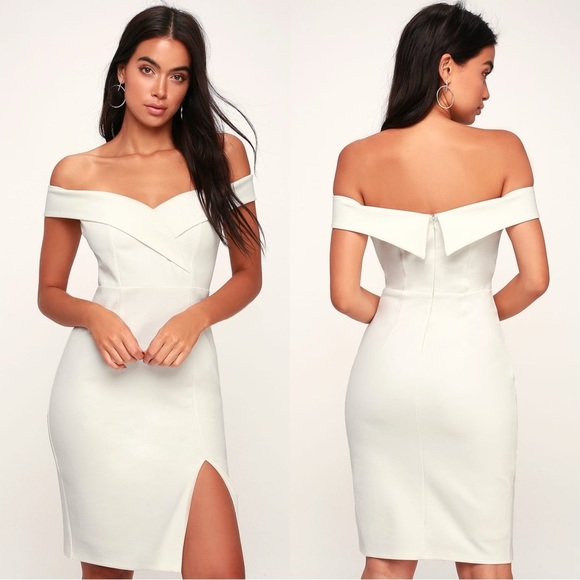 Sz‎ XL NWOT Lulus Classic Glam White Off-the-Shoulder Bodycon Dress - Picture 1 of 8